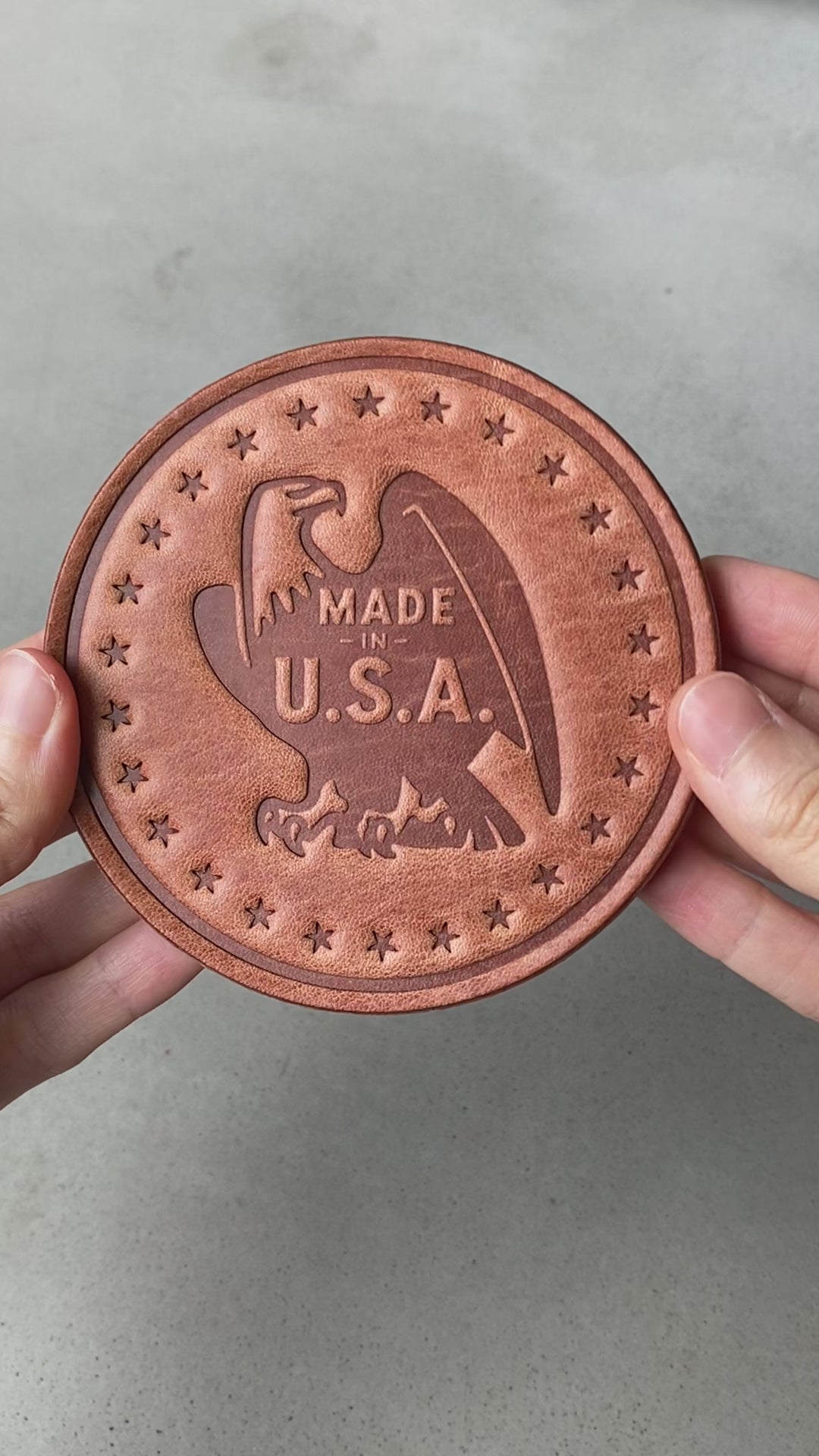 
                  
                    Load and play video in Gallery viewer, Hermann Oak Bald Eagle Leather Coasters
                  
                